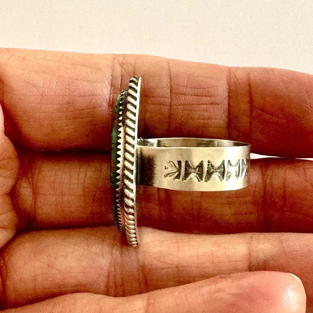 Navajo‎ Turquoise Ring Sz 9 Flat Cab Sterling Signed Selina Warner Native Amer